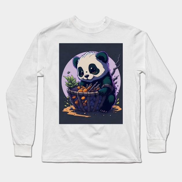 Baby Panda with Fruit Basket Long Sleeve T-Shirt by Fanbros_art